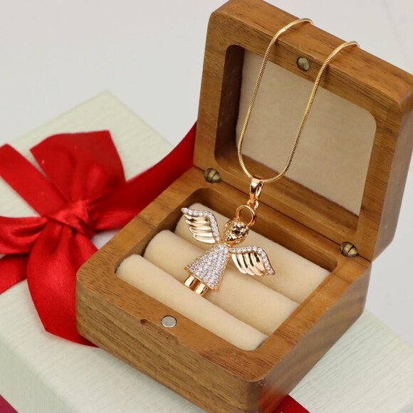 "Sparkling Angel Rose Gold Pendant with Wings and Halo, XPPT1212 - Picture 12 of 12